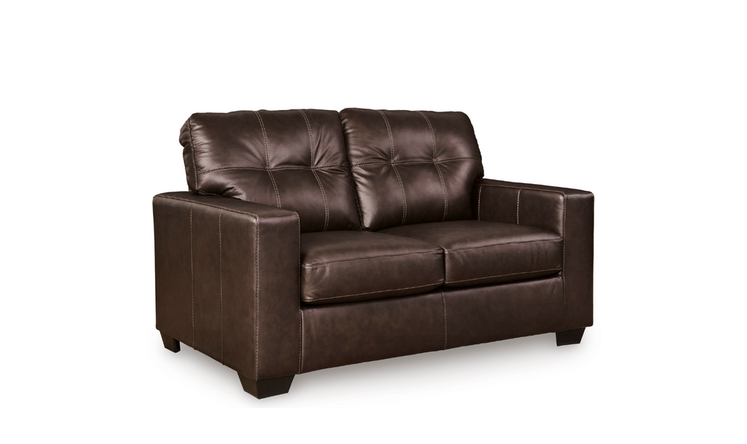 Modern Heritage Santorine Leather Loveseat with Track Arms