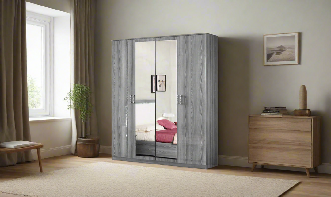 Nicole 4 Door Wardrobe With Mirror- Jennifer Furniture