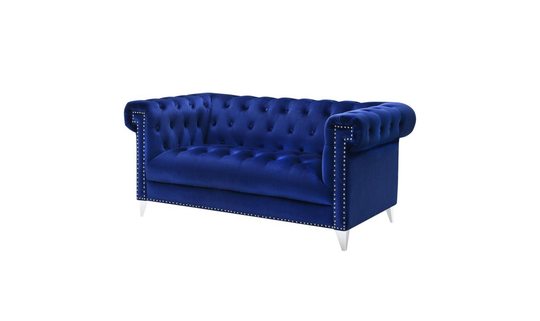 Coaster Furniture Bleker Tufted Velvet Upholstered Tuxedo Arm Loveseat in Blue- Jennifer Furniture