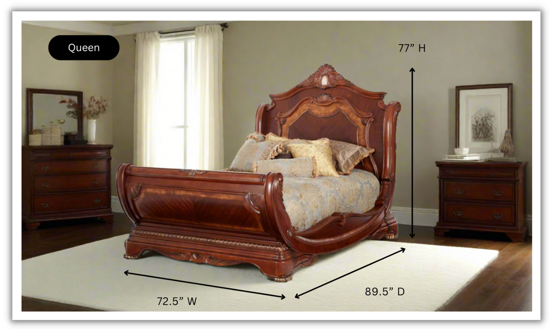 AICO Cortina Sleigh Bed in Honey Walnut Finish