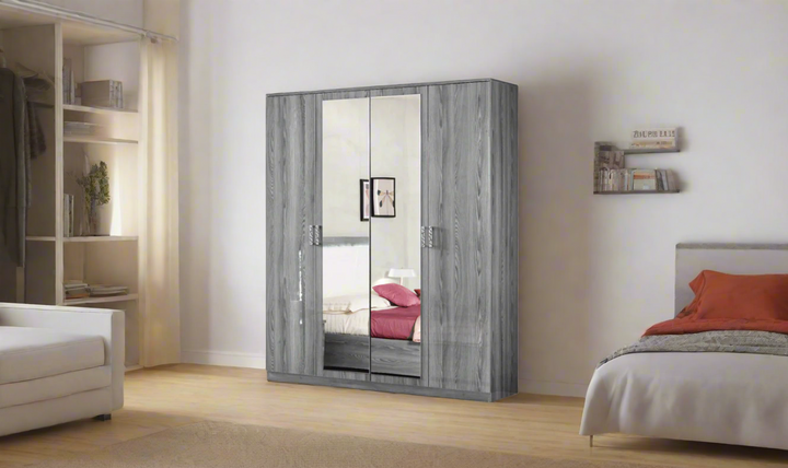 Nicole 4 Door Wardrobe With Mirror- Jennifer Furniture