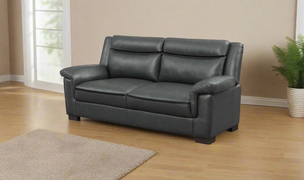 Coaster Arabella 2-Seater Leather Stationary Sofa in Gray- Jennifer Furniture