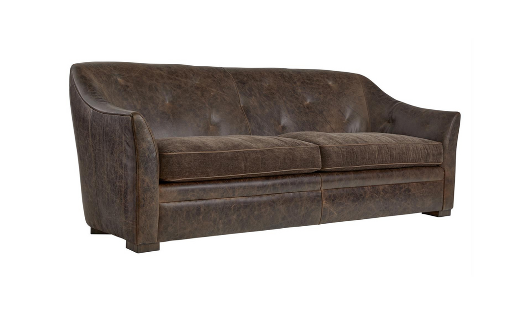 Bernhardt Brixton 2-seater Brown Leather Sofa with Luxe Feather Down Cushion- Jennifer Furniture