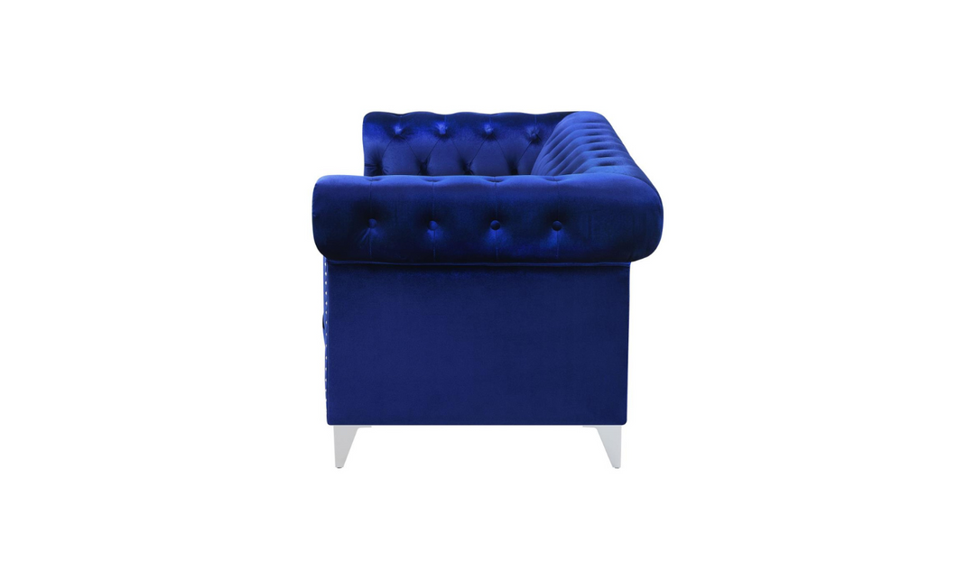 Coaster Furniture Bleker Tufted Velvet Upholstered Tuxedo Arm Loveseat in Blue- Jennifer Furniture