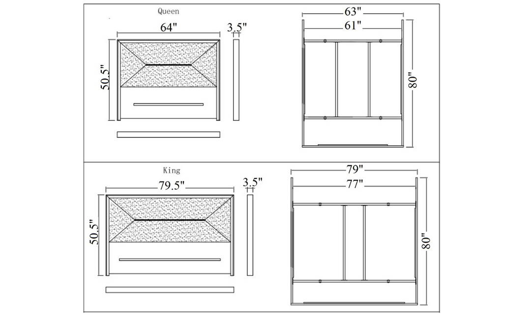 Monte Leone King/Queen Size Bed Bed with Leather Upholstered Headboard- Jennifer Furniture