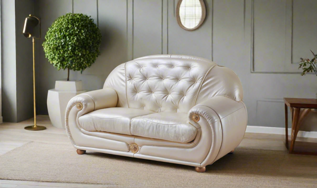 ESF Italia Giza Leather Tufted Back Loveseat In Beige- Jennifer Furniture