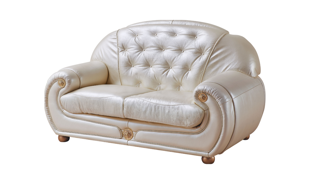 ESF Italia Giza Leather Tufted Back Loveseat In Beige