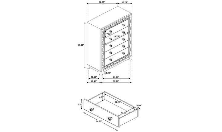 Coaster Furniture Leighton 5-Drawer Chest in Metallic Mercury Finish-Jennifer Furniture