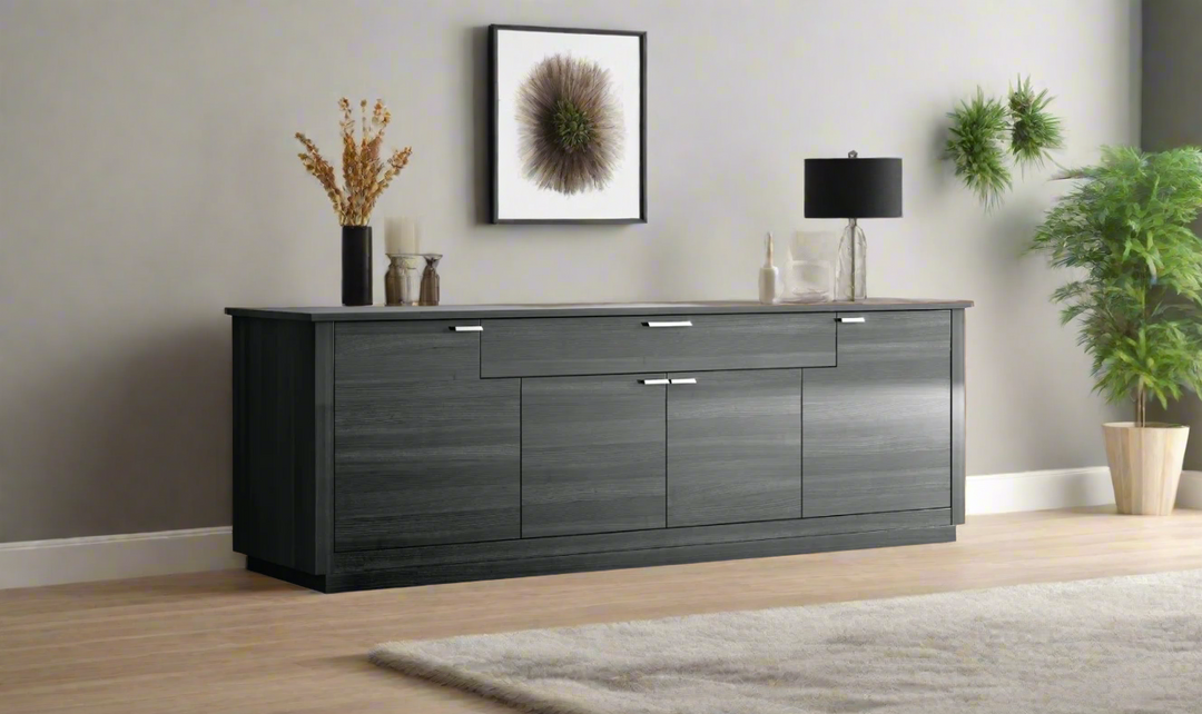 ESF Italia Vulcano 4-Doors Dark Gray Buffet with Wooden Base- Jennifer Furniture