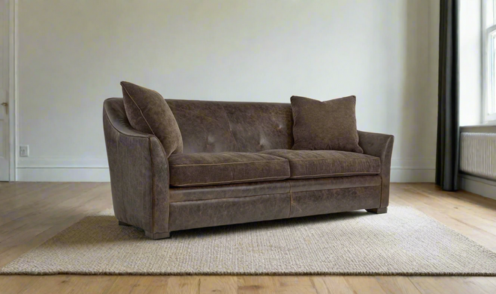 Bernhardt Brixton 2-seater Brown Leather Sofa with Luxe Feather Down Cushion- Jennifer Furniture