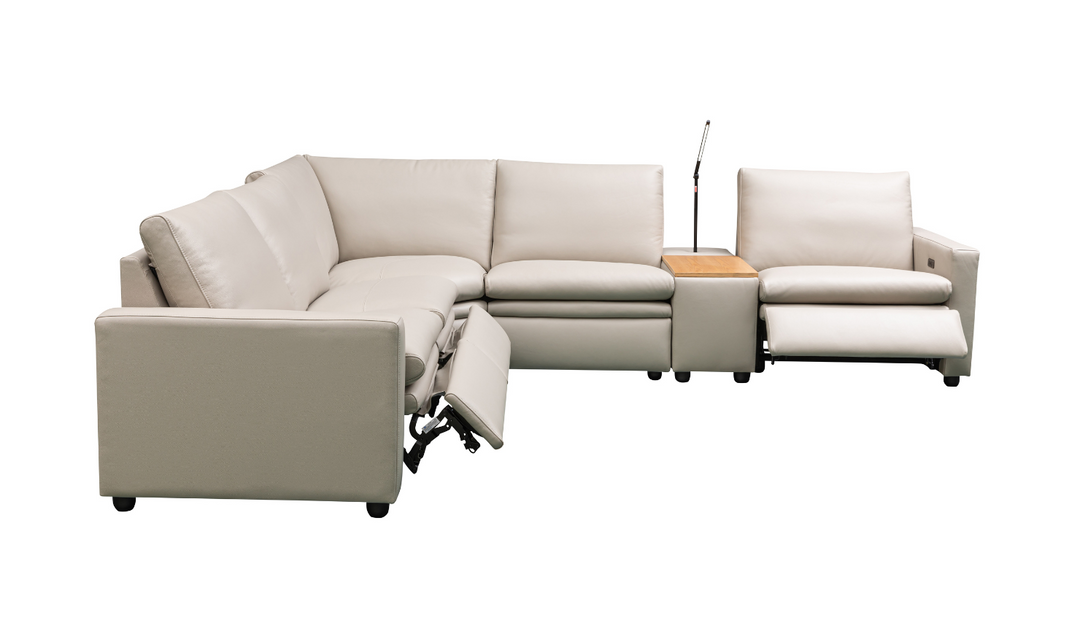 Klaussner Roma 6 Piece Beige Leather Power Reclining Sectional Sofa