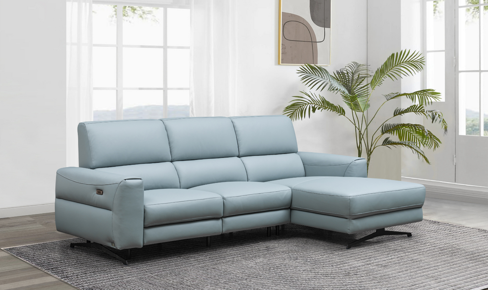 Klaussner Milano 3-Seater Blue Power Recliner Sectional Sofa with Adjustable Footrest