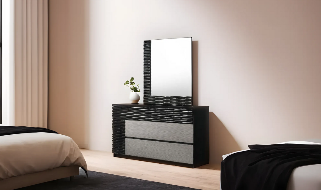 Jennifer Italia Rondo 5-Drawers Dresser with Mirror in Black and Gray-Jennifer Furniture