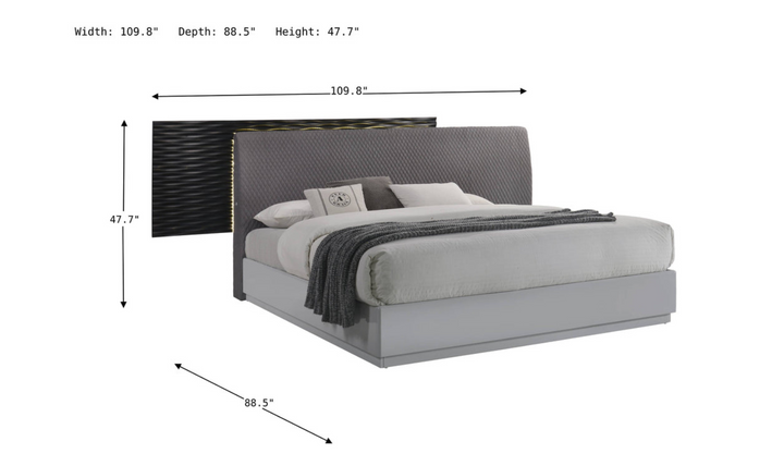 Jennifer Italia Globo Bed in Gray & Black Gloss Finish (King/Queen Size)-Jennifer Furniture