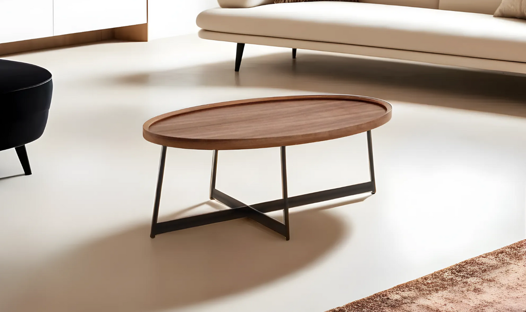 Jennifer Italia Ricochet Oval Walnut Wood Top Coffee Table-Jennifer Furniture