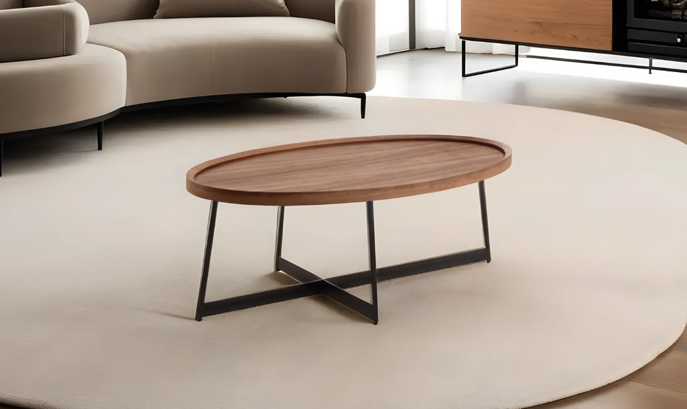 Jennifer Italia Ricochet Oval Walnut Wood Top Coffee Table-Jennifer Furniture