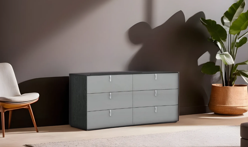 Jennifer Italia Tiramolla 6 Drawer Dresser in Gray-Jennifer Furniture