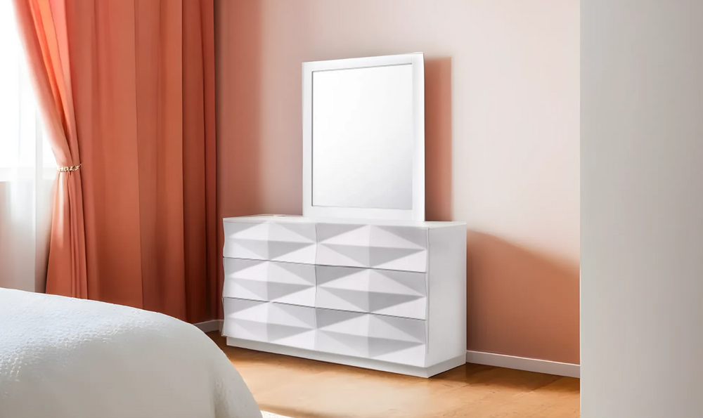 Jennifer Italia Bubble 6-Drawers Dresser with Mirror in White Lacquer Finish-Jennifer Furniture