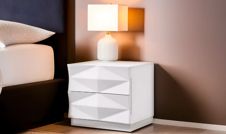 Jennifer Italia Bubble 2-Drawers Nightstand in White Lacquer Finish-Jennifer Furniture