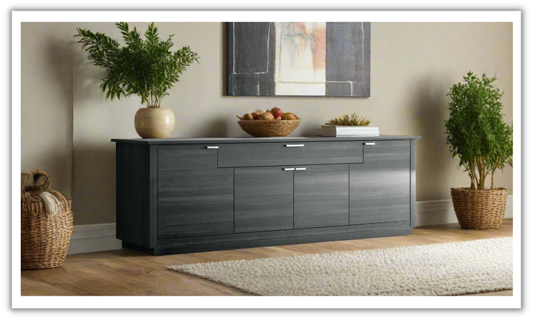 ESF Italia Vulcano 4-Doors Dark Gray Buffet with Wooden Base- Jennifer Furniture