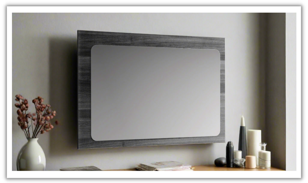 ESF Italia Vulcano Dark Gray Rectangular Mirror With Wood Veneer Frame- Jennifer Furniture