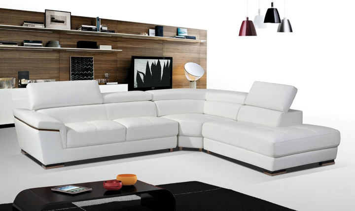 ESF Mendola Leather Sectional Sofa with Adjustable Headrest In White- Jennifer Furniture