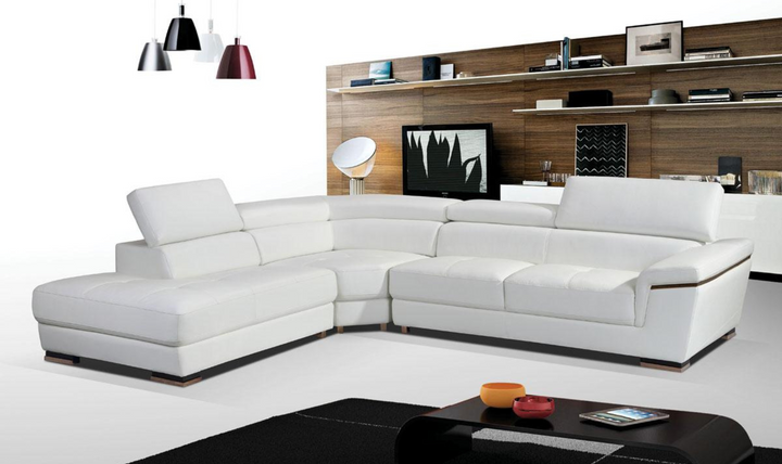 ESF Mendola Leather Sectional Sofa with Adjustable Headrest In White- Jennifer Furniture