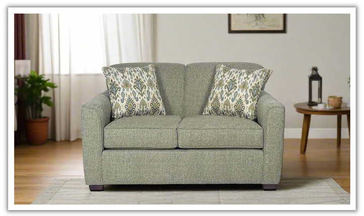 Craftmaster Stacey Gray Fabric Loveseat in Wooden Finish with 2 Pillows- Jennifer Furniture