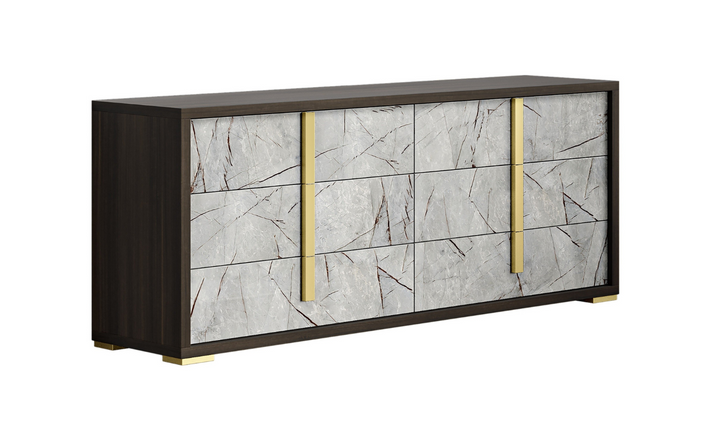 Jennifer Italia Travertine 6- Drawers Premium Dresser In Gray