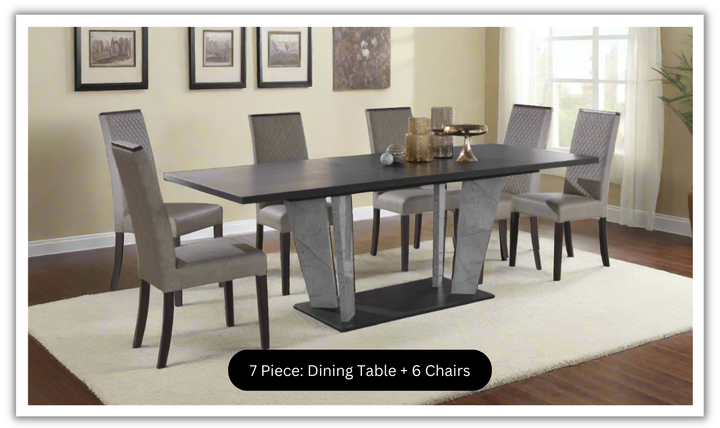 Jennifer Italia Travertine Premium Dining Room Set In Gray