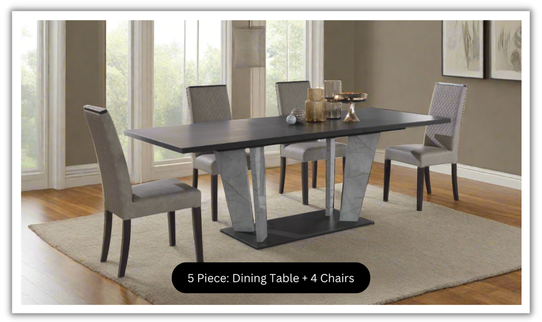 Jennifer Italia Travertine Premium Dining Room Set In Gray