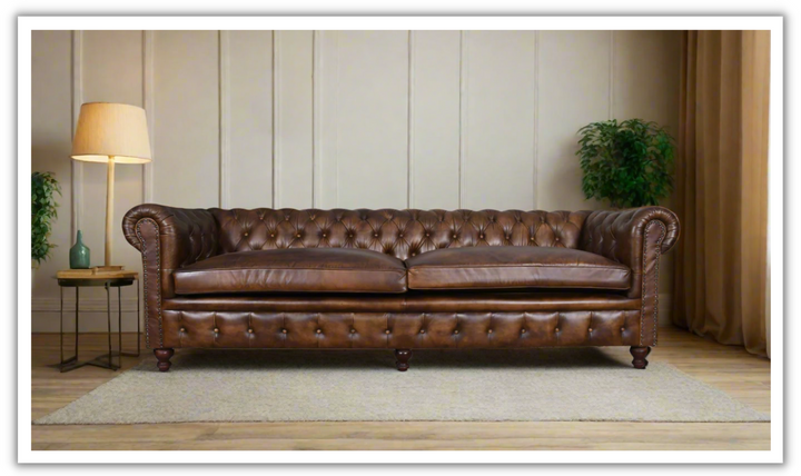 HTD Essex Chesterfield 3-Seater Tufted Sofa in Antique Whiskey Leather- Jennifer Furniture