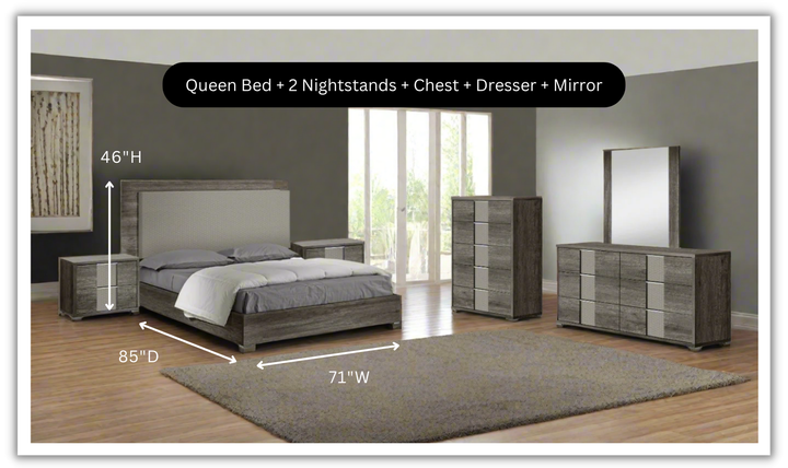 Portofino Premium Brown Rectangular Wooden Bedroom Set