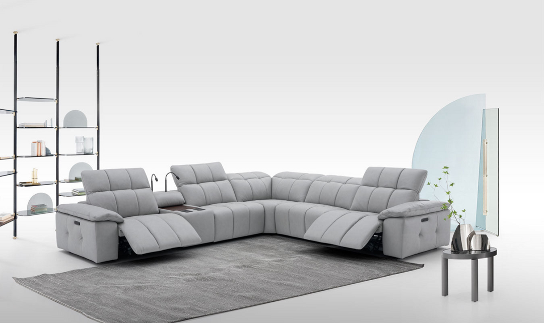 Beaumont 6 Pieces Leather Power Recliner Sectional Sofa in Premium Leather- Jennifer Furniture