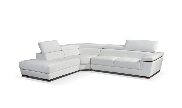 ESF Mendola Leather Sectional Sofa with Adjustable Headrest In White- Jennifer Furniture