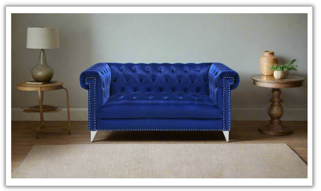 Coaster Furniture Bleker Tufted Velvet Upholstered Tuxedo Arm Loveseat in Blue- Jennifer Furniture