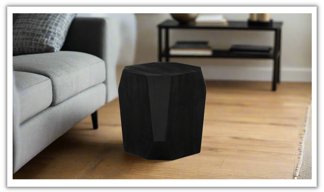 HTD Basalt Geometric Wooden Side Table in Distressed Black- Jennifer Furniture