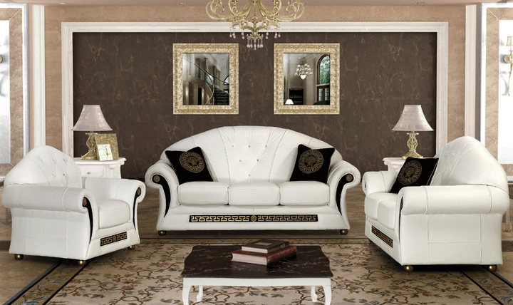 ESF Italia Prestige 3-Seater Leather Sofa In White with Pillows-Jennifer Furniture