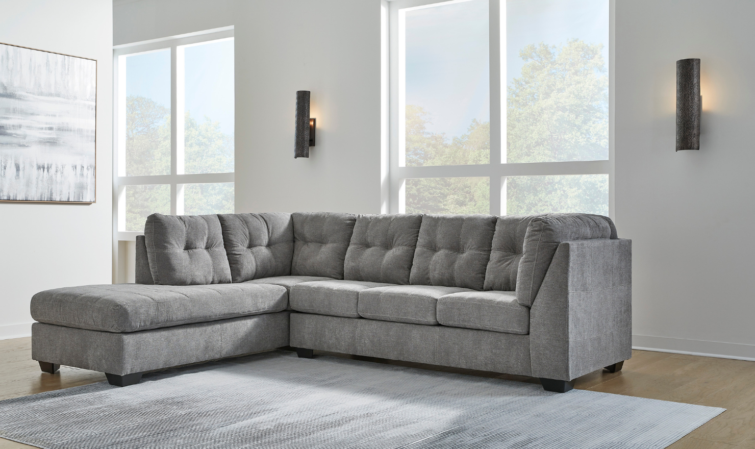 Marleton 2-Piece Tufted Fabric Sectional with Chaise-Jennifer Furniture