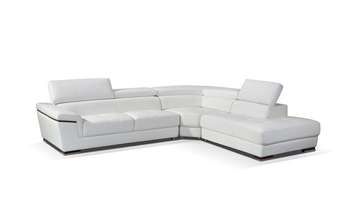 ESF Mendola Leather Sectional Sofa with Adjustable Headrest In White- Jennifer Furniture