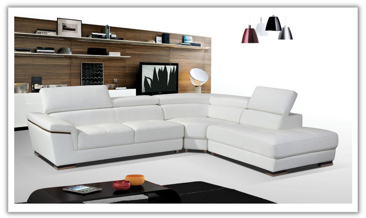 ESF Mendola Leather Sectional Sofa with Adjustable Headrest In White- Jennifer Furniture