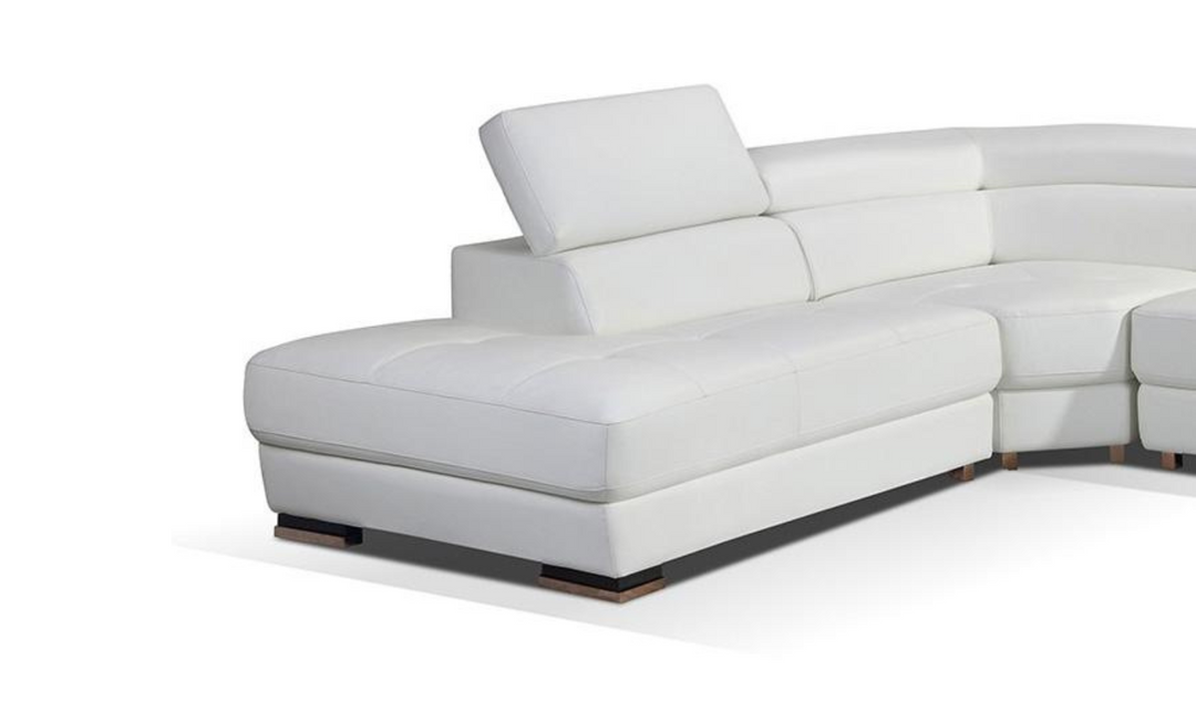 ESF Mendola Leather Sectional Sofa with Adjustable Headrest In White- Jennifer Furniture