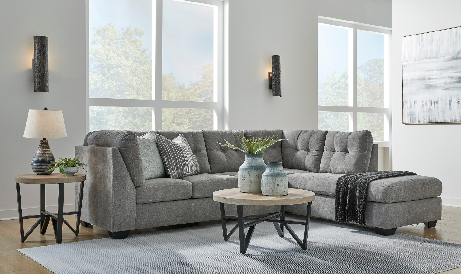 Marleton 2-Piece Tufted Fabric Sectional with Chaise-Jennifer Furniture