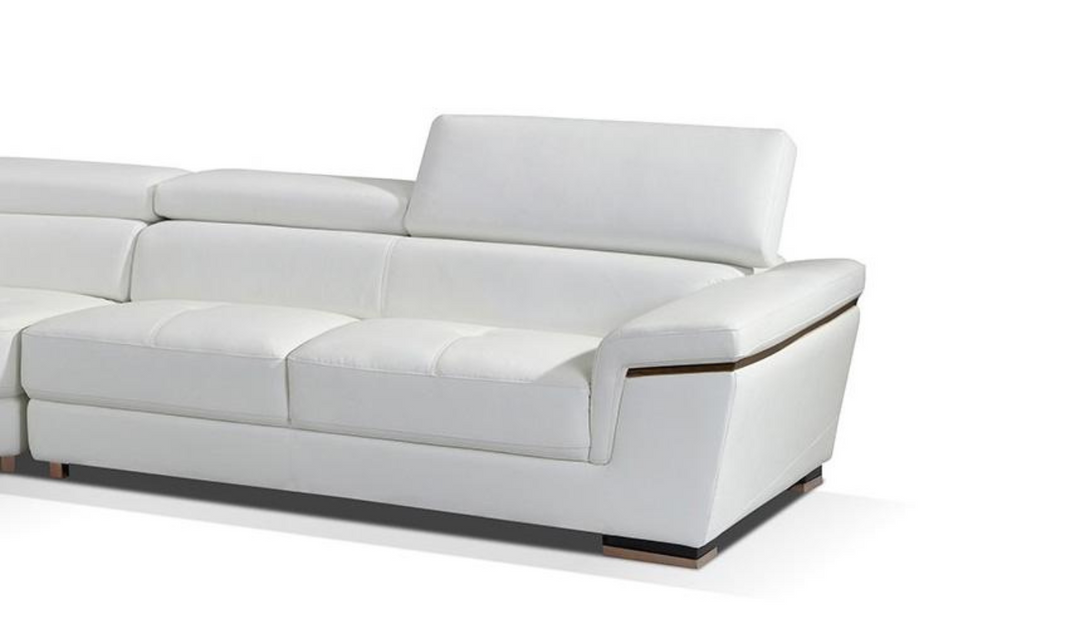 ESF Mendola Leather Sectional Sofa with Adjustable Headrest In White