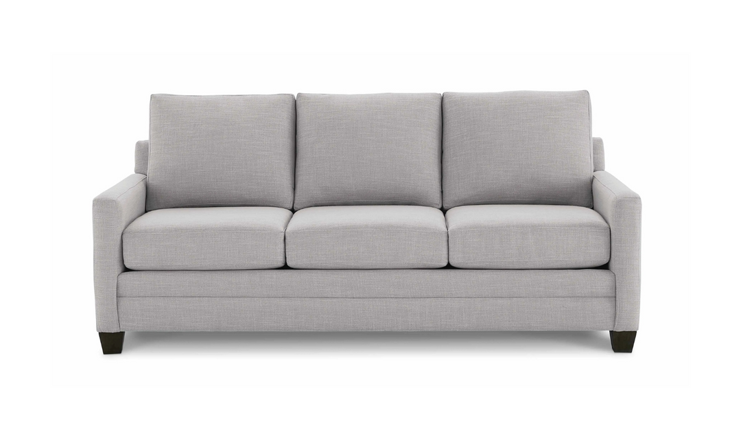 Bassett Carolina Stationary Fabric Sofa with Thin Track Arm in Gray- Jennifer Furniture