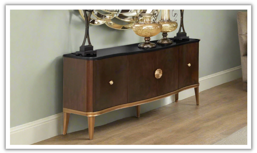 AICO Michael Amini Camellia Field Wooden 4-Door Sideboard In Brown- Jennifer Furniture