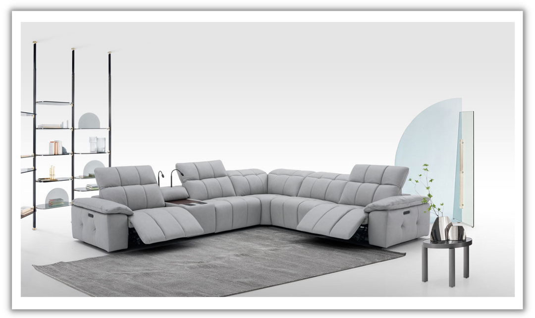 Beaumont 6 Pieces Leather Power Recliner Sectional Sofa in Premium Leather- Jennifer Furniture