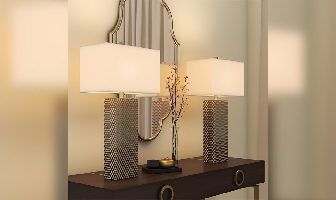 Elanor 29" Diamond Gold Polyresin Table Lamp, (Set of 2)