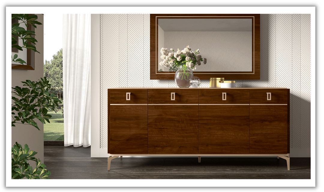 ESF Furniture Eva 4 Door Buffet in Walnut Brown