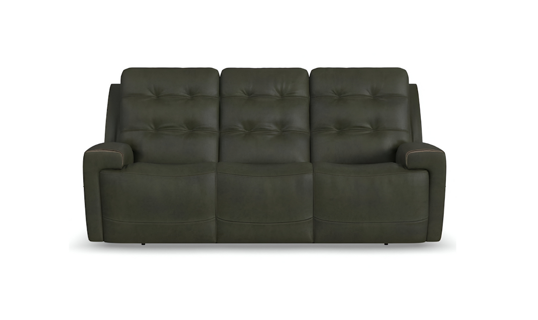 Flexsteel Iris 3 Seater Leather Tufted Power Reclining Sofa in Dark Gr Jennifer Furniture